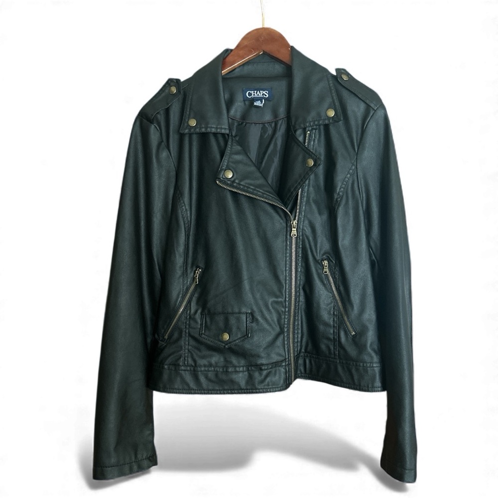 NWT CHAPS Women's Faux Leather Moto Jacket